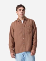 3Sixteen Club Collar Shirt Brown Wearing View