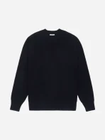 3Sixteen Cotton Crewneck Sweater Black front view with textured bouclé cotton knit and raglan sleeves.