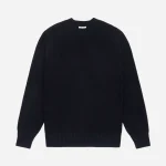 3Sixteen Cotton Crewneck Sweater Black front view with textured bouclé cotton knit and raglan sleeves.