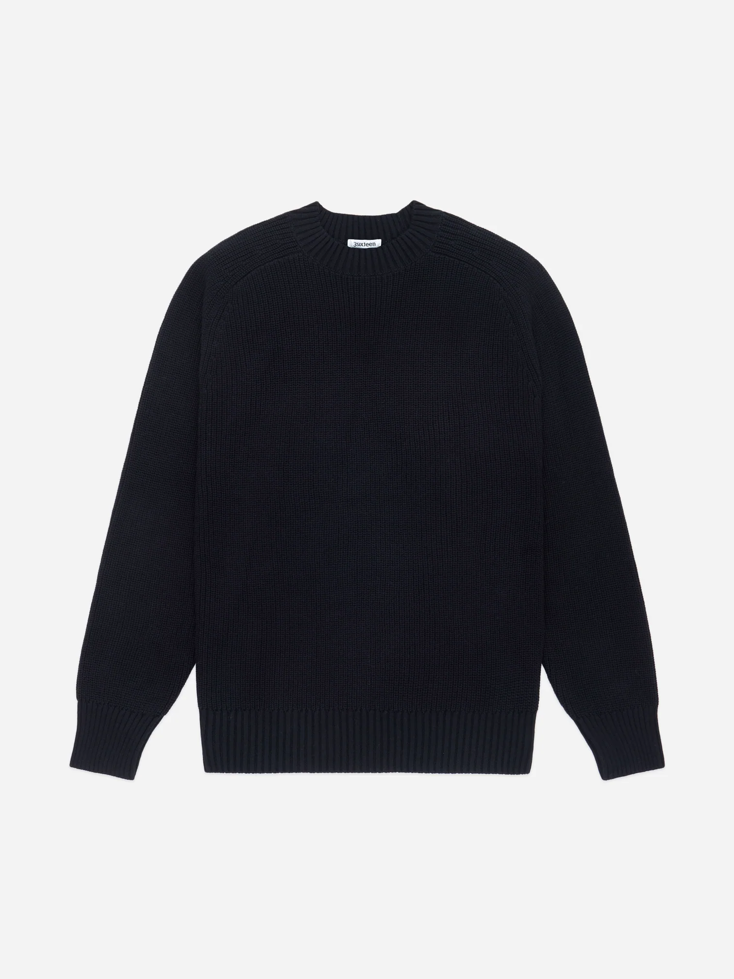 3Sixteen Cotton Crewneck Sweater Black 3Sixteen Cotton Crewneck Sweater Black front view with textured bouclé cotton knit and raglan sleeves.