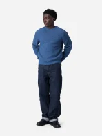 3Sixteen Cotton Crewneck Sweater Blue Wearing View