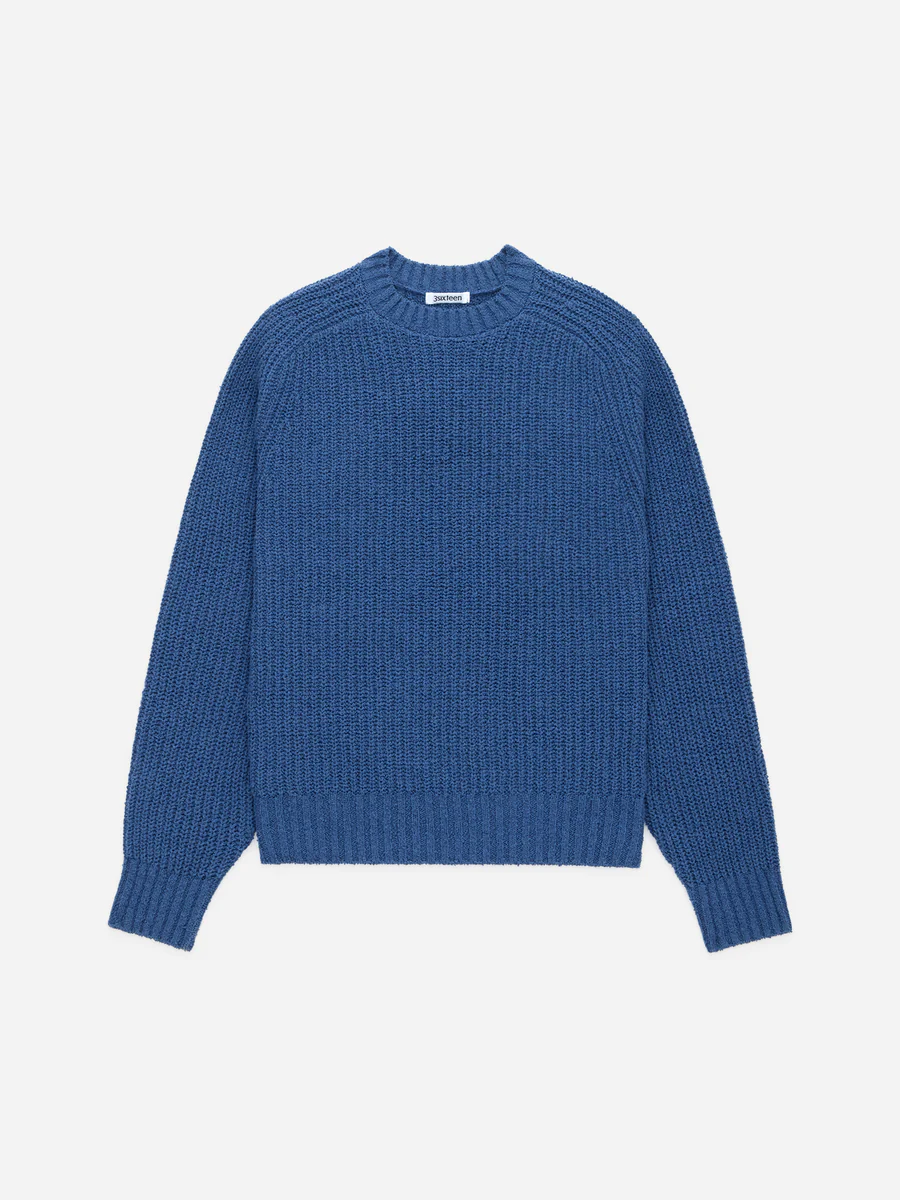 3Sixteen Cotton Crewneck Sweater Blue 3Sixteen Cotton Crewneck Sweater Blue Front Side