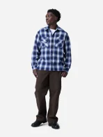 3Sixteen Crosscut Flannel Shirt Blue Wearing View