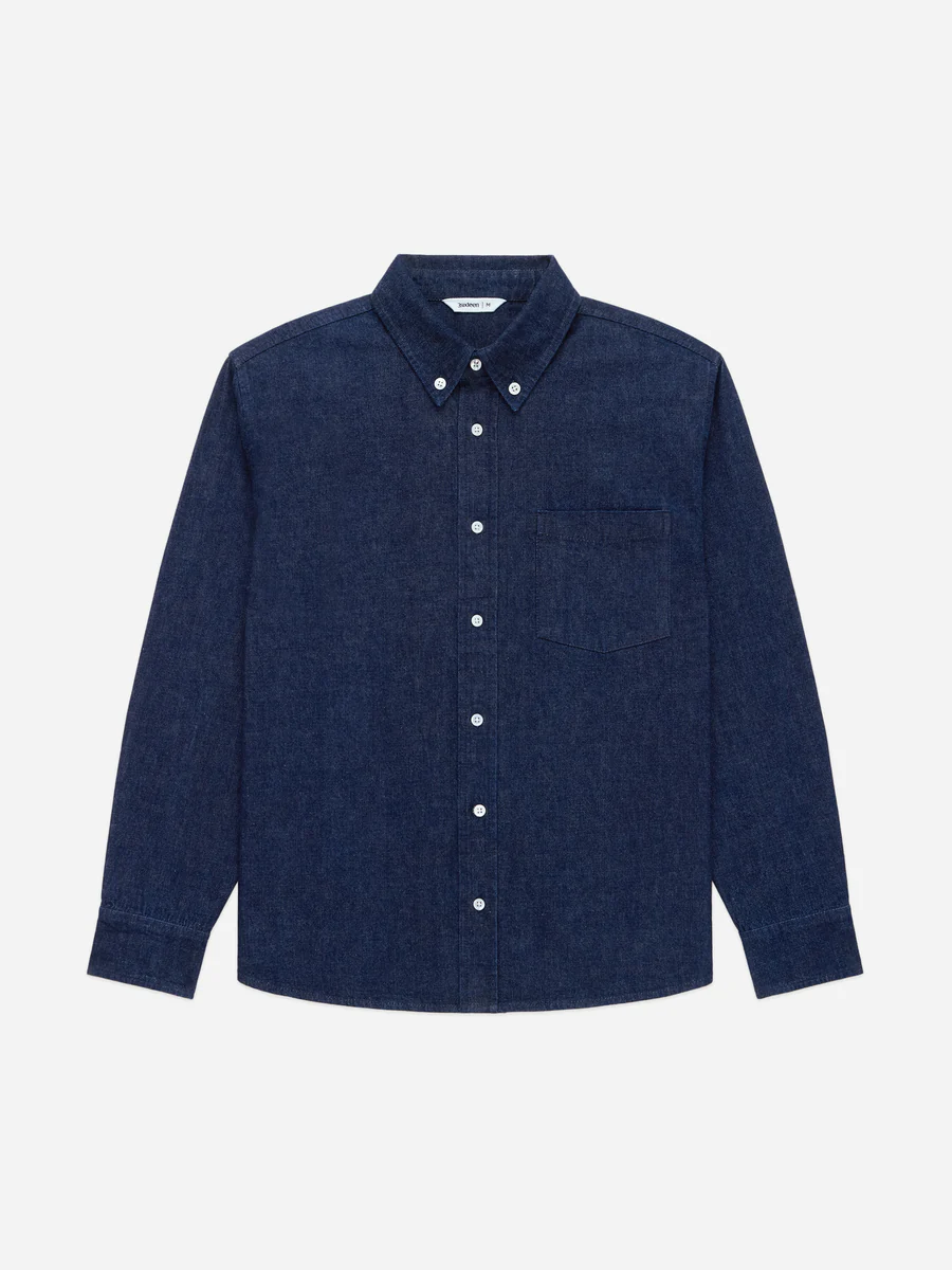 3Sixteen Denim Button Down Shirt Navy 3Sixteen Denim Button Down Shirt Navy Front Side