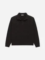 3Sixteen Long Sleeve Knit Polo Charcoal Brown Front Look