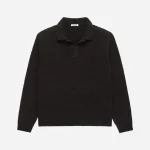 3Sixteen Long Sleeve Knit Polo Charcoal Brown Front Look