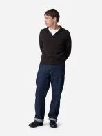 3Sixteen Long Sleeve Knit Polo Charcoal Brown Wearing View