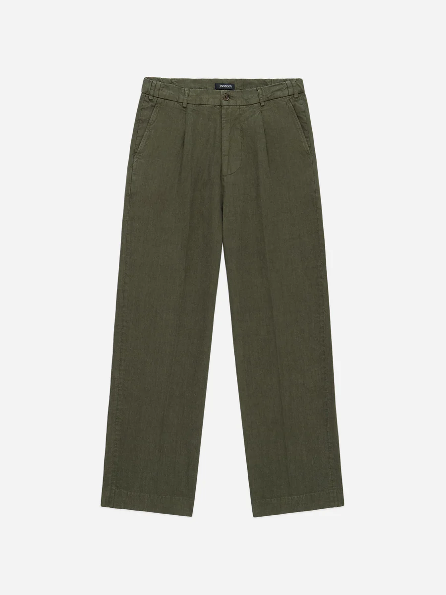 3Sixteen Pleated Trouser Olive Front Side