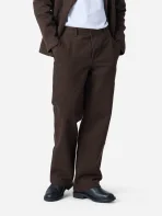 Model wearing 3Sixteen Work Pant Umber relaxed fit utility pants