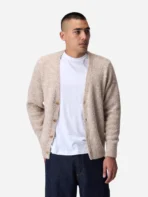 3sixteen Classic V-Neck Cardigan Beige Wearing View