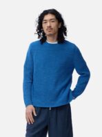3sixteen Long Sleeve Knit T-Shirt Blue Wearing View