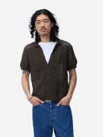 3sixteen Short Sleeve Knit Shirt Chocolate Wearing View