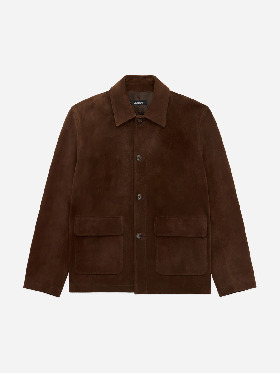 3sixteen Work Chocolate Suede Jacket Front Look